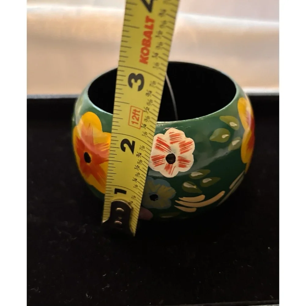 Fantasia Green Multicolor Hand-Painted Floral Plastic Bangle Bracelet[JB2]